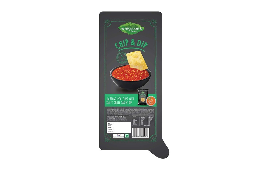Wingreens Farms Chip & Dip Jalapeno Pita Chips With Sweet Chilli Garlic Dip   Pack  80 grams
